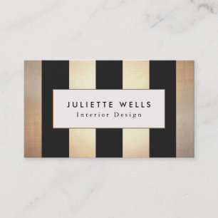 Elegant Gold and Black Striped Interior Designer Business Card