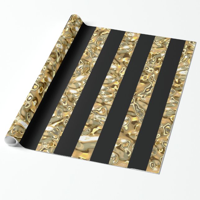 Elegant Gold and Black Striped Wrapping Paper (Unrolled)