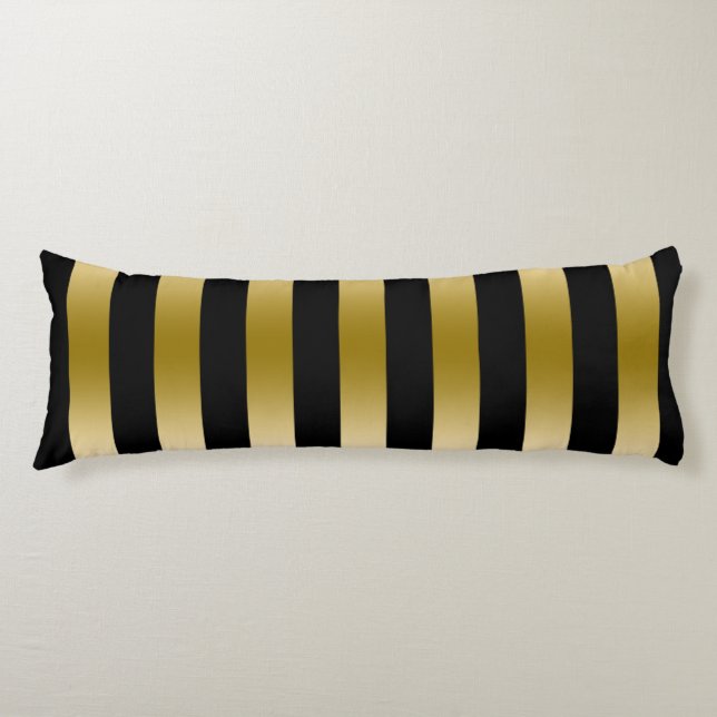 Elegant Gold And Black Stripes Geometric Pattern Body Cushion (Front)