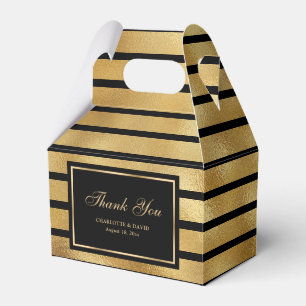 Elegant Gold and Black Stripes Thank You Wedding Favour Box