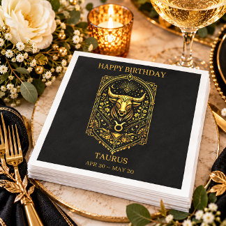 Elegant Gold and Black Taurus Zodiac Sign | Napkin