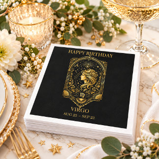 Elegant Gold and Black Virgo Zodiac Sign | Napkin