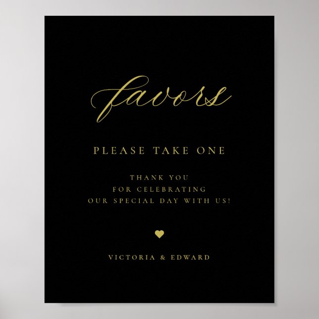Elegant Gold and Black Wedding Favour Poster (Front)