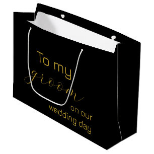 Elegant Gold and Black Wedding Groom Personalised Large Gift Bag