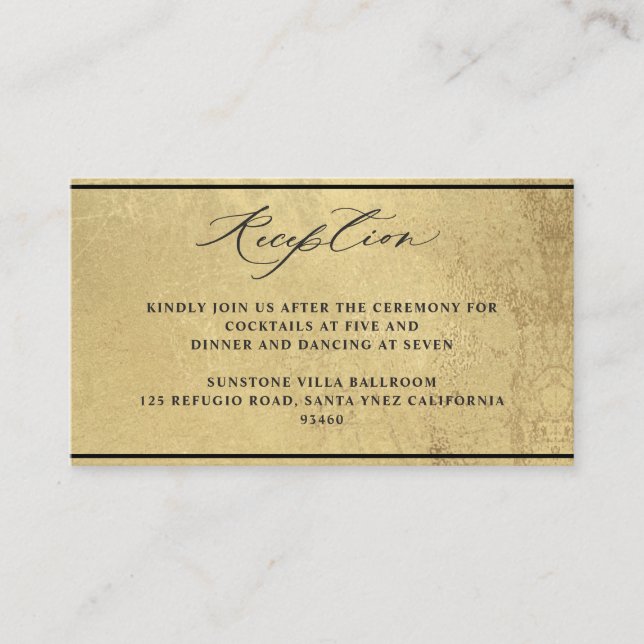 Elegant Gold and Black Wedding Reception  Enclosure Card (Front)