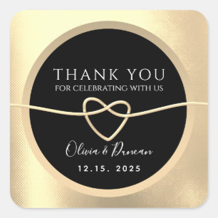 Elegant Gold and Black Wedding Thank You Square Sticker
