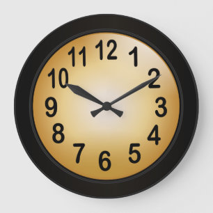 Elegant Gold and Black with Bold Black Numbers Large Clock