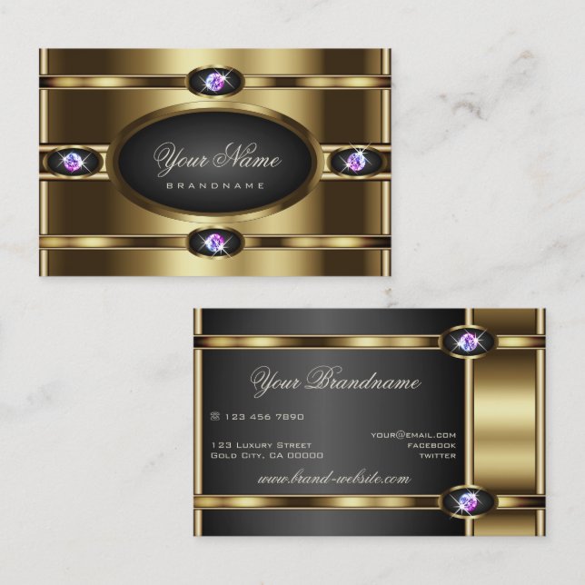 Elegant Gold and Black with Shimmery Rhinestones Business Card (Front/Back)
