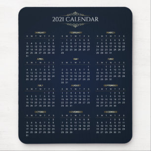 Elegant Gold and Blue 2021 Calendar Mousepad