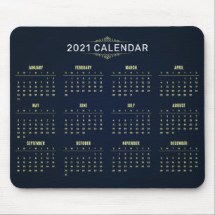 Elegant Gold and Blue 2021 Calendar Mousepad
