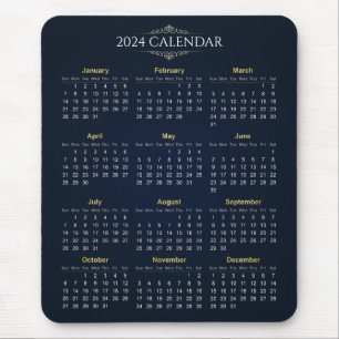 Elegant Gold and Blue 2024 Calendar Mousepad