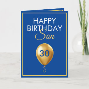 Elegant Gold and Blue Balloon Son 30th Birthday Card