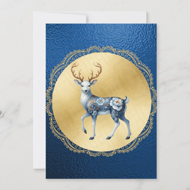 Elegant Gold and Blue Christmas Card (Front)