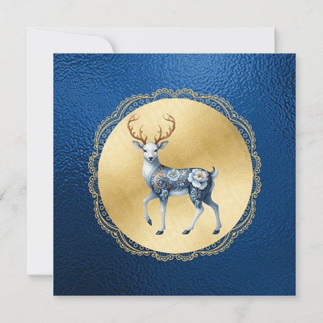 Elegant Gold and Blue Christmas Thank You Note (Front)