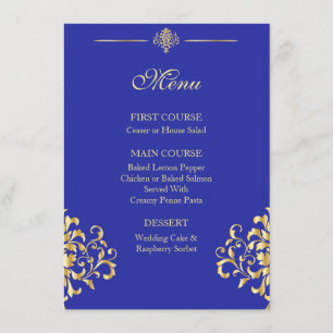 Elegant Gold and Blue Damask Wedding Menu