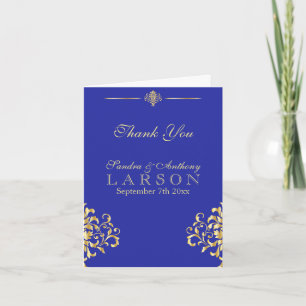 Elegant Gold and Blue Damask Wedding Thank You