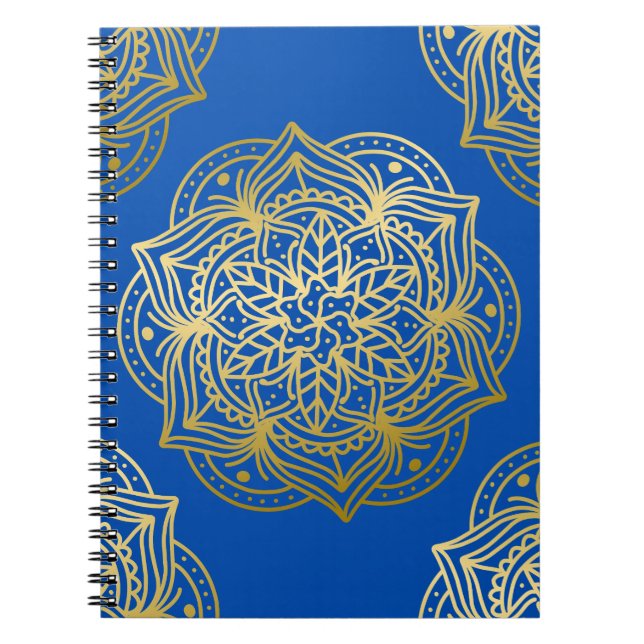 Elegant Gold and Blue Mandala Pattern Notebook (Front)
