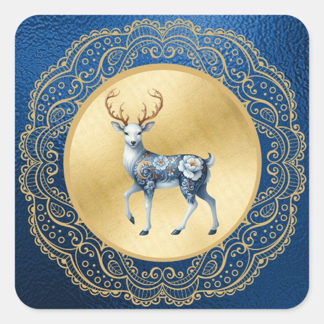 Elegant Gold and Blue Stickers Christmas  (Front)