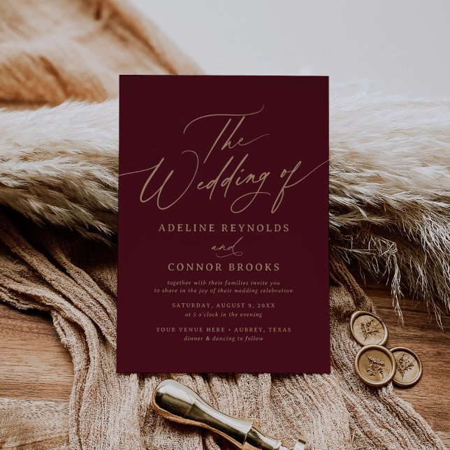 Elegant Gold and Burgundy Calligraphy Wedding of Invitation (Creator Uploaded)