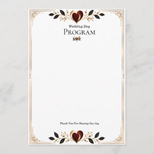 Elegant Gold and Burgundy Heart Wedding Program Programme