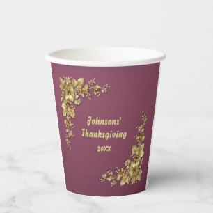 Elegant Gold and Burgundy Thanksgiving Paper Cups