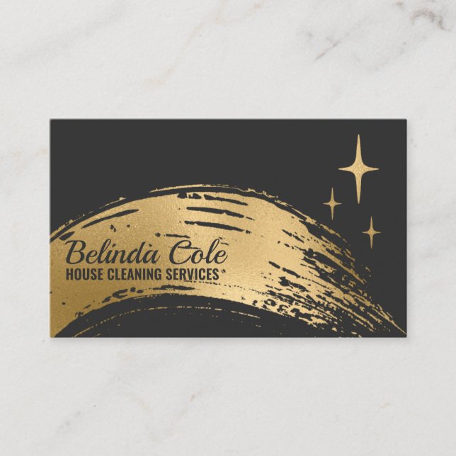 Elegant Gold And Charcoal Cleaning Splatter Business Card (Front)