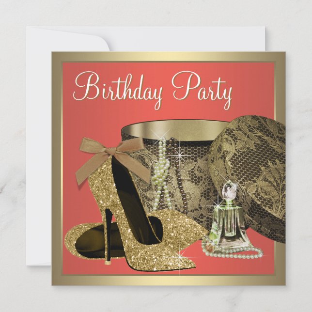 Elegant Gold and Coral Guava Birthday Party Invitation (Front)