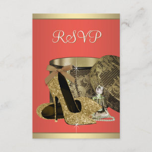 Elegant Gold and Coral Guava Birthday Party RSVP Card