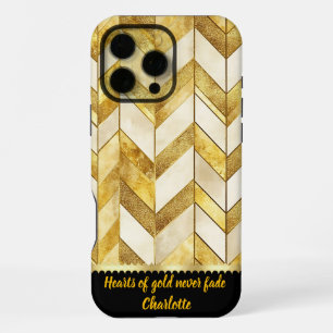 Elegant gold and cream geometric pattern design iPhone 16 pro max case