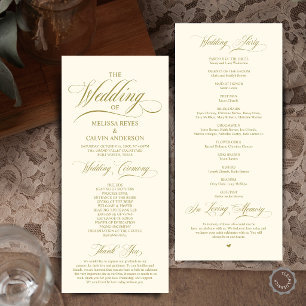 Elegant gold and cream Script Wedding Ceremony Programme