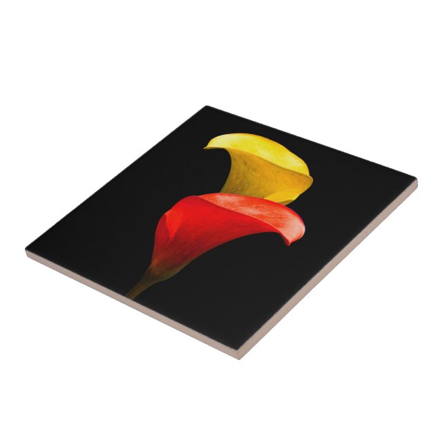 Elegant Gold and Crimson Calla Lilies Tile (Side)