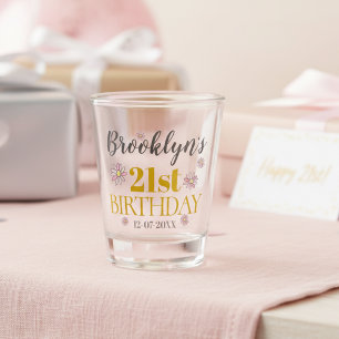 Elegant Gold and Daisies 21st Birthday Party Shot Glass