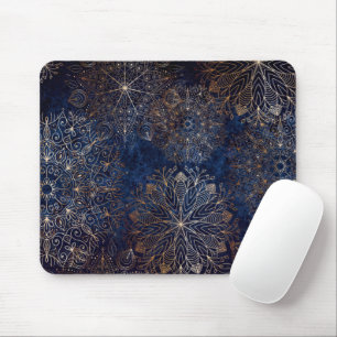 Elegant Gold and Dark Blue Floral Mandala Pattern  Mouse Mat