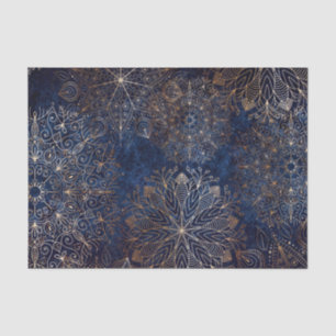 Elegant Gold and Dark Blue Floral Mandala Pattern Tissue Paper