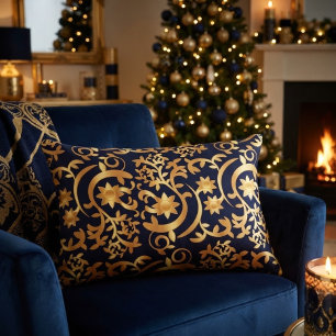 Elegant gold and dark navy decorative cushion