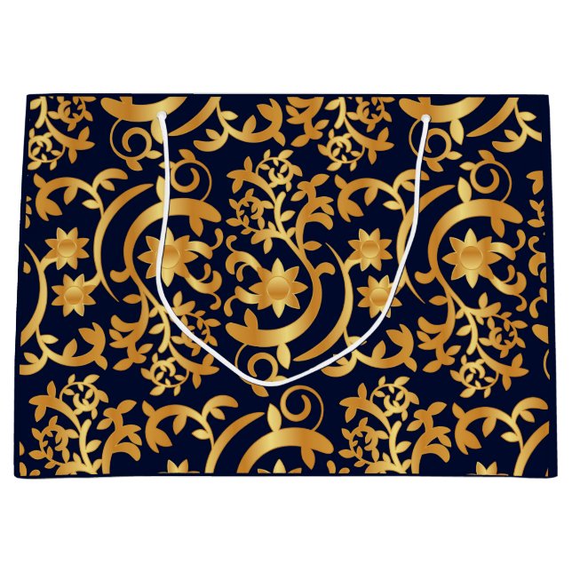 Elegant gold and dark navy large gift bag (Front)
