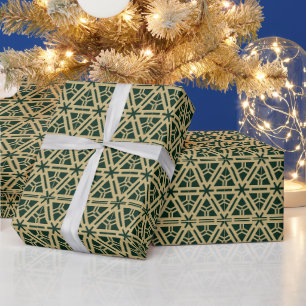 Elegant gold and dark pine green geometric pattern wrapping paper