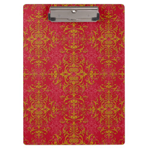 Elegant Gold and Deep Pink Floral Damask Pattern Clipboard