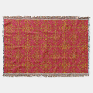 Elegant Gold and Deep Pink Floral Damask Pattern Throw Blanket