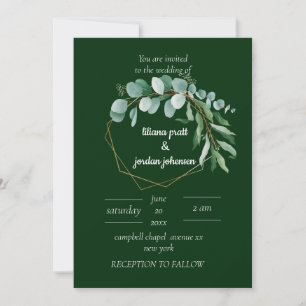 Elegant gold and emerald green Eucalyptus wedding Invitation