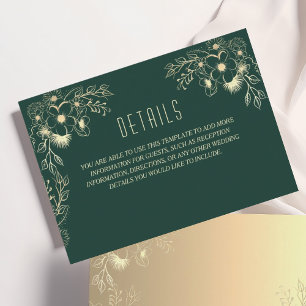 Elegant Gold and Emerald Green Wedding Details Enclosure Card