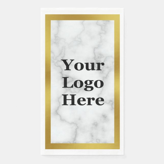 Elegant Gold and Faux White Marble Your Logo Here Napkin (Front)