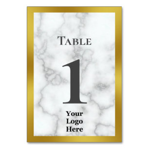 Elegant Gold and Faux White Marble Your Logo Here Table Number
