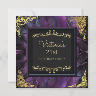 Elegant Gold and Feathers Birthday Invitation