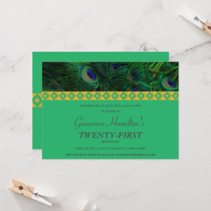 Elegant Gold and Feathers Birthday Invitation