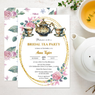 Elegant Gold and Floral Bridal Tea Party Invitation
