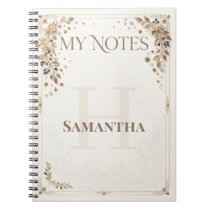 Elegant Gold and Floral Notes with Name Notebook
