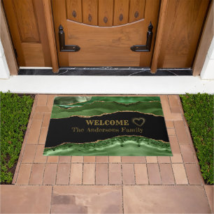 Elegant Gold and Green Agate Welcome Christmas  Doormat