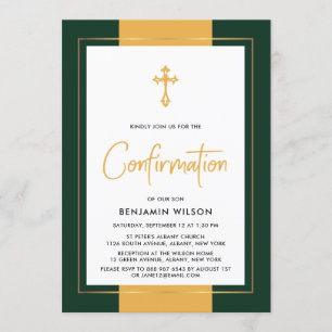 Elegant Gold And Green Confirmation Invitation