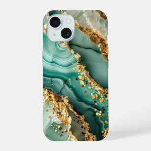 Elegant Gold And Green Marble iPhone 15 Case